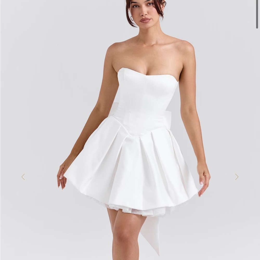 House of CB White Strapless Pleated Mini Dress